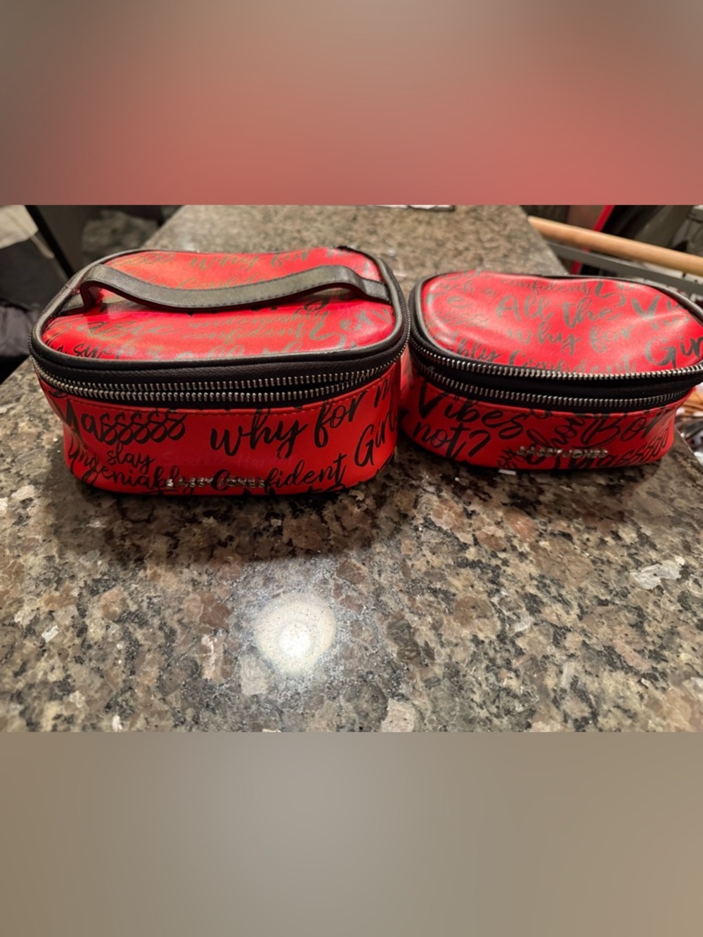 Sassy Jones Red Script Cosmetic Case with Metal Logo - Picture 2 of 11